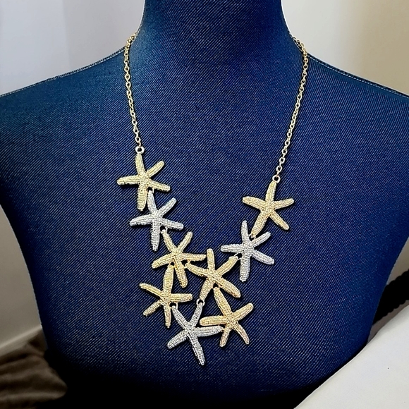 Statement Gold and Silver Starfish Necklace Set New - Picture 8 of 9